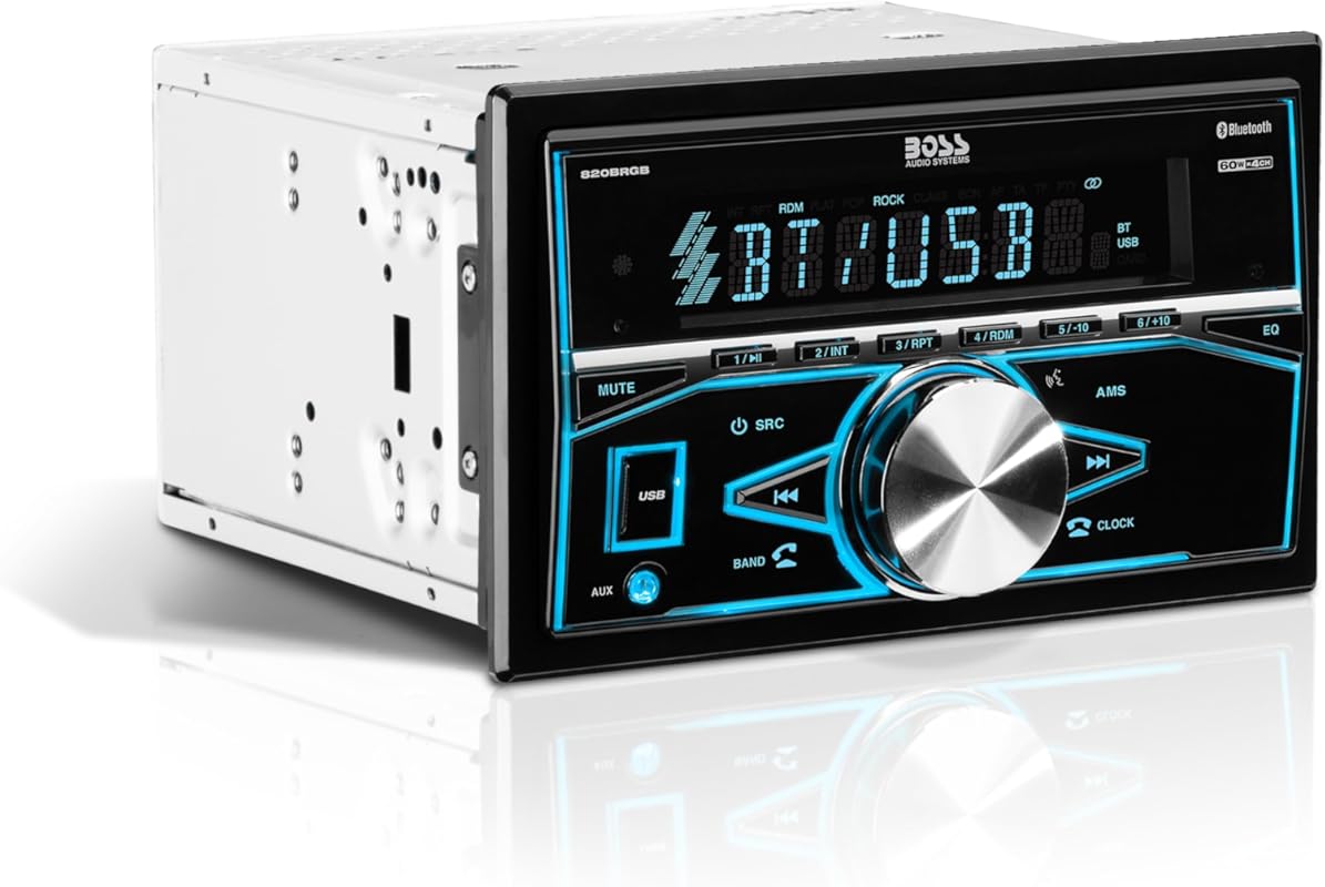 BOSS 820BRGB Double DIN Car Stereo with Bluetooth, AM FM Radio, Aux, U