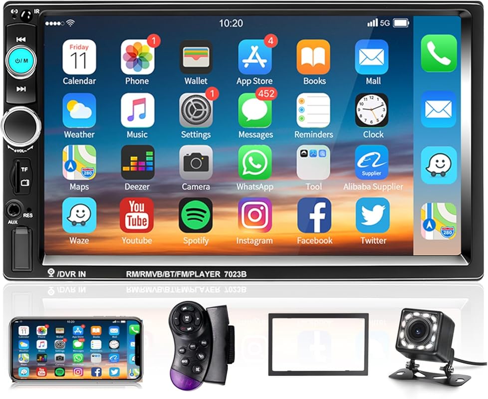 Podofo 7 inch Double DIN Car Stereo MP5 Player with HD Touchscreen, Bl