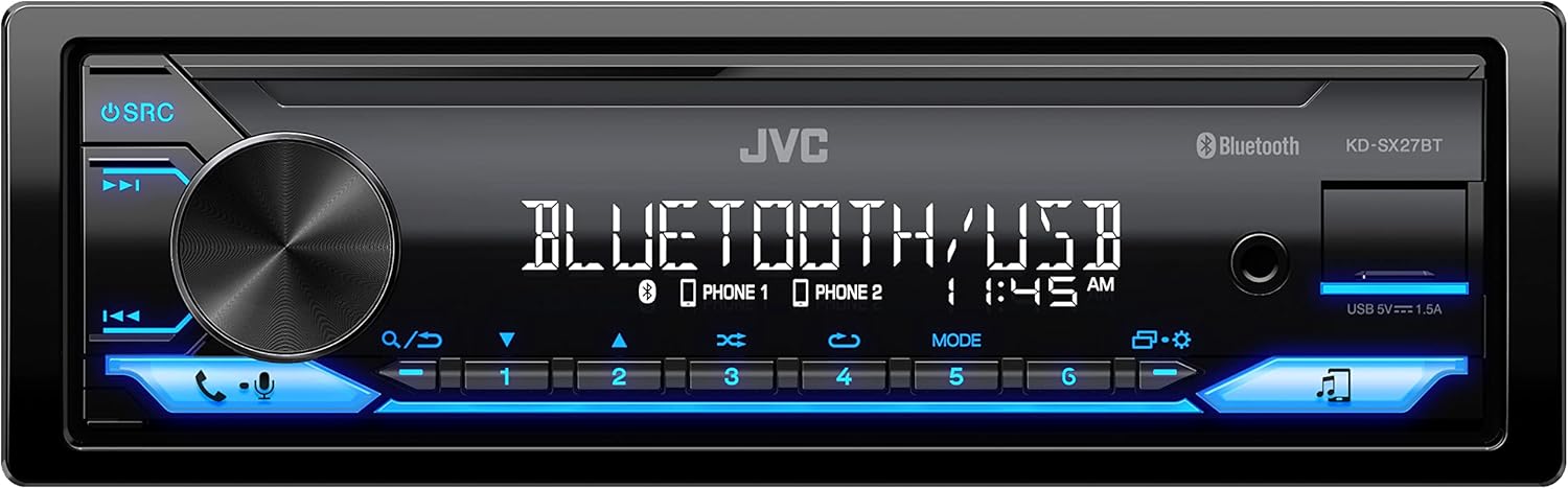 JVC KD-SX27BT single-DIN digital media receiver with Bluetooth, 100W o