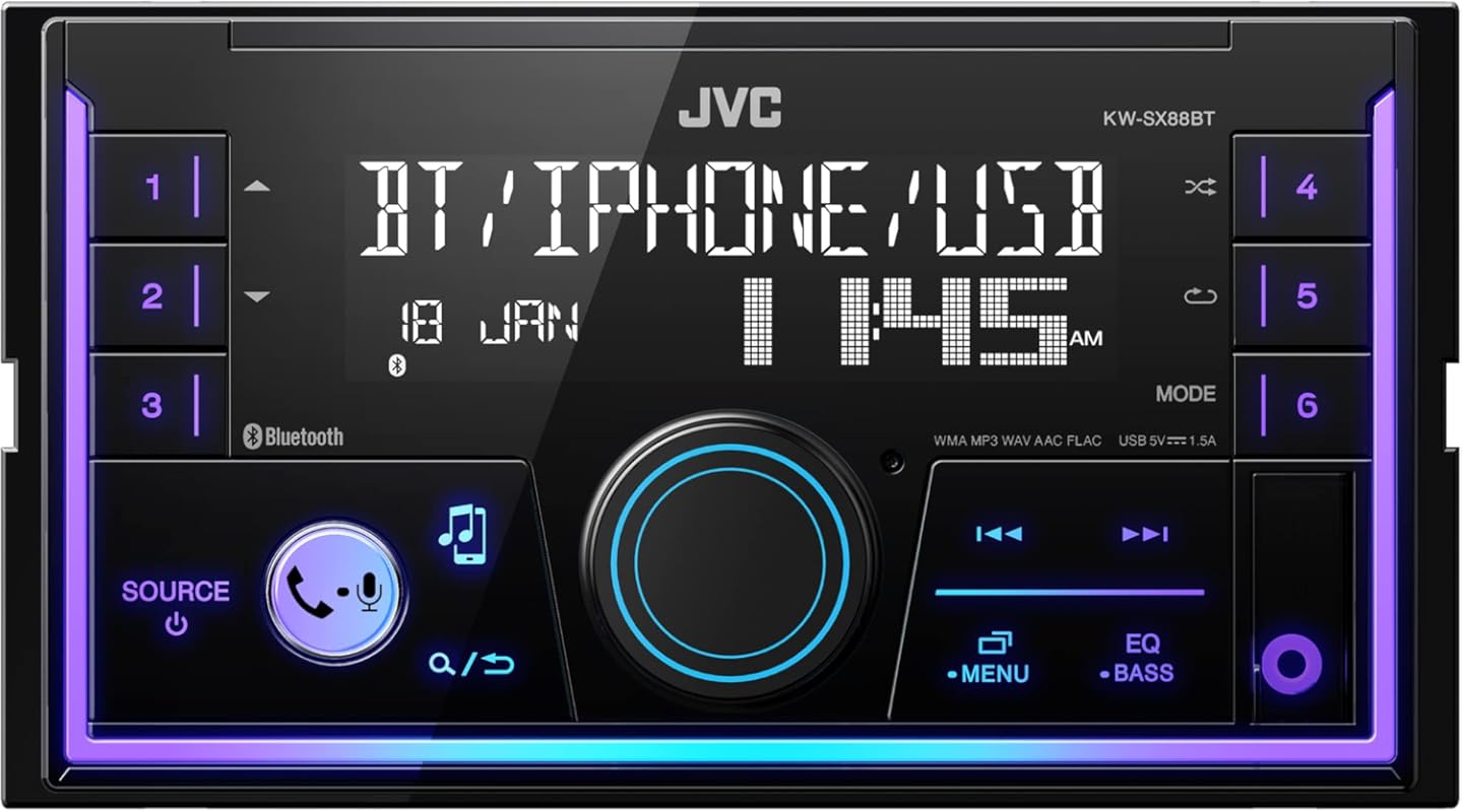 JVC KW-SX88BT Double DIN Bluetooth Car Stereo with Shallow Chassis, Fr