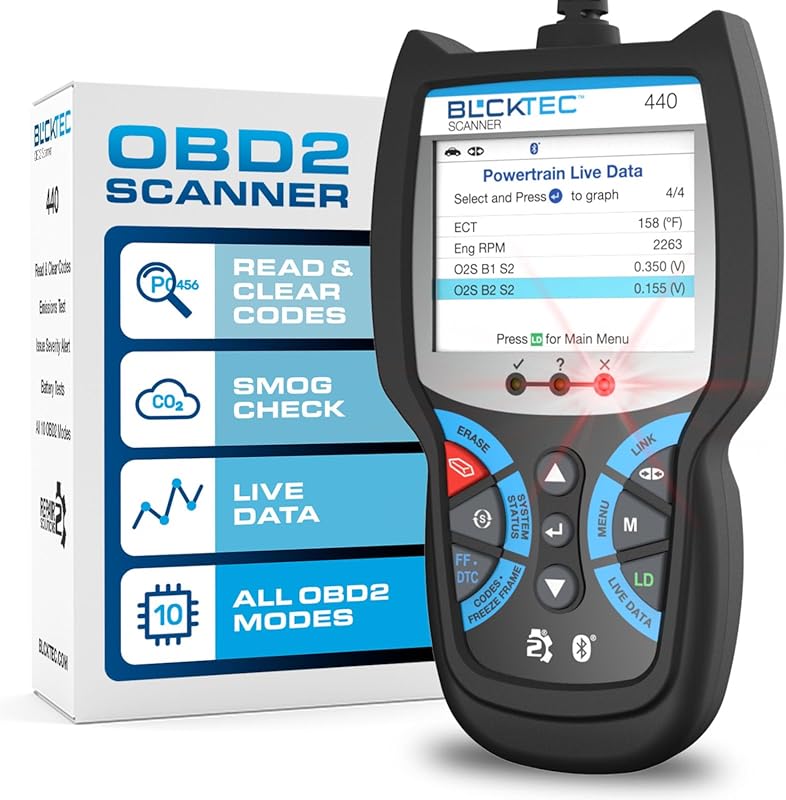 BLCKTEC 440 Bluetooth OBD2 Scanner Code Reader with Live Data, Battery