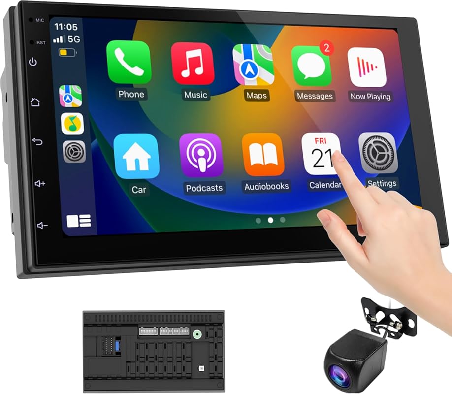 7 inch Double Din Car Stereo with Wireless CarPlay and Android Auto, T