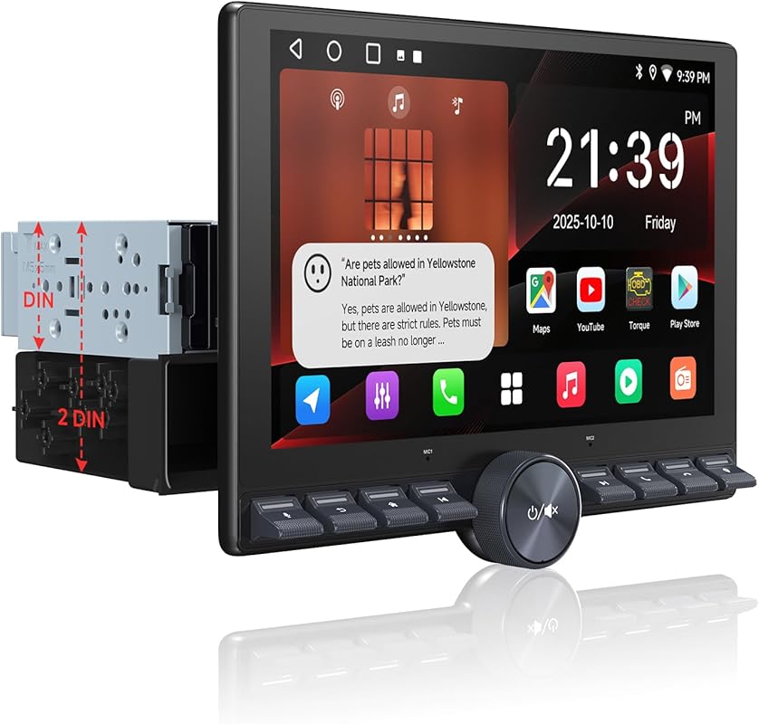 10.1-inch QLED floating touchscreen car stereo for single or double-di