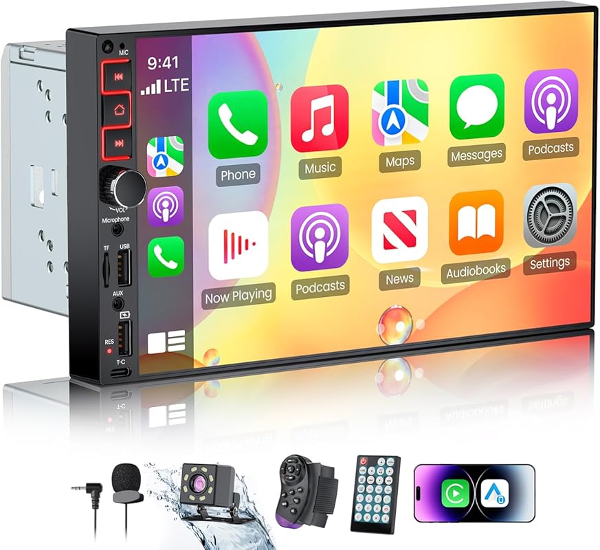 9-inch QLED IPS double-din car stereo with wireless Apple CarPlay and 