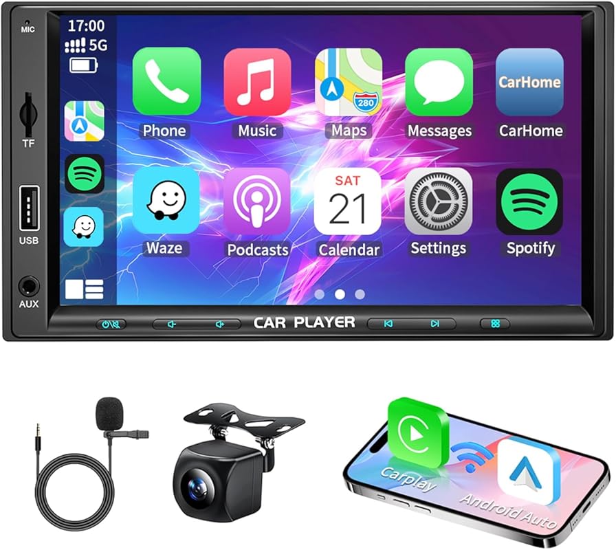 7-inch double-DIN touchscreen car stereo with wireless Apple CarPlay, 