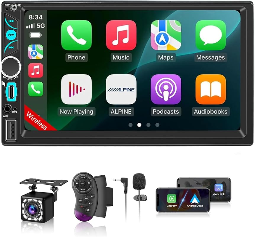 7-inch wireless double-din car stereo with Apple CarPlay, Android Auto