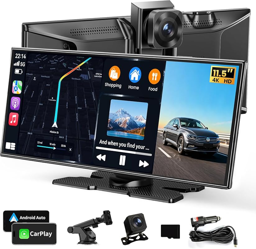 11.5-inch Portable Wireless Apple CarPlay and Android Auto Touchscreen