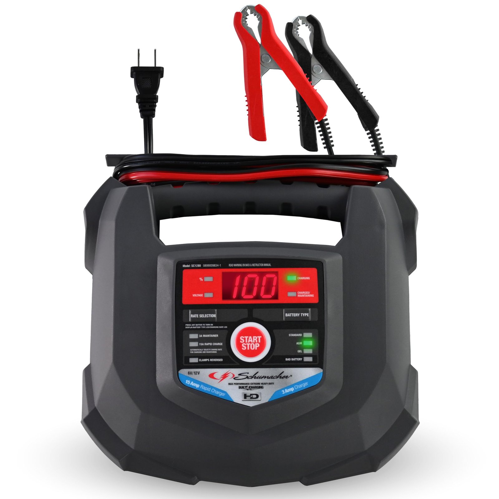 Schumacher Electric 15A Car Battery Charger and Maintainer, 4-in-1 Solution, for