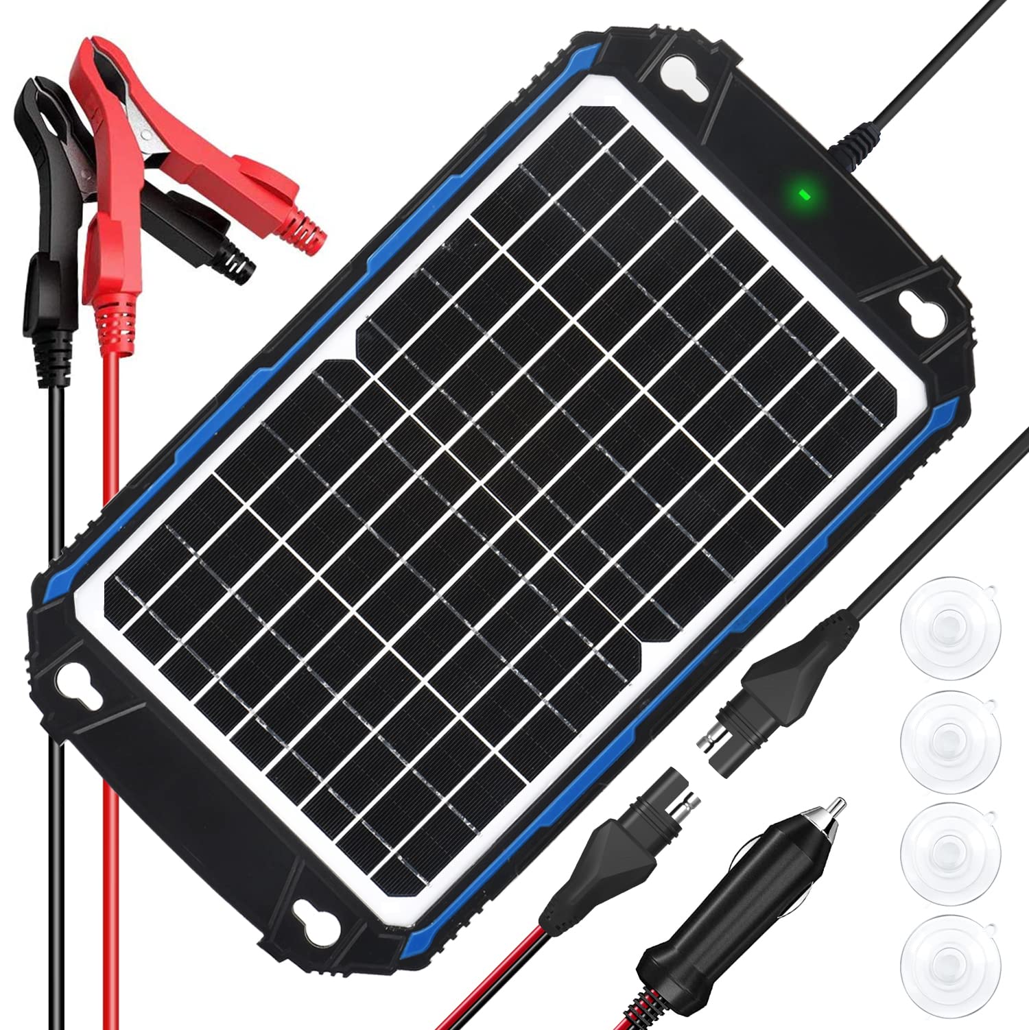 SUNER POWER Waterproof 12W 12V Solar Battery Charger & Maintainer Pro, Built-in 
