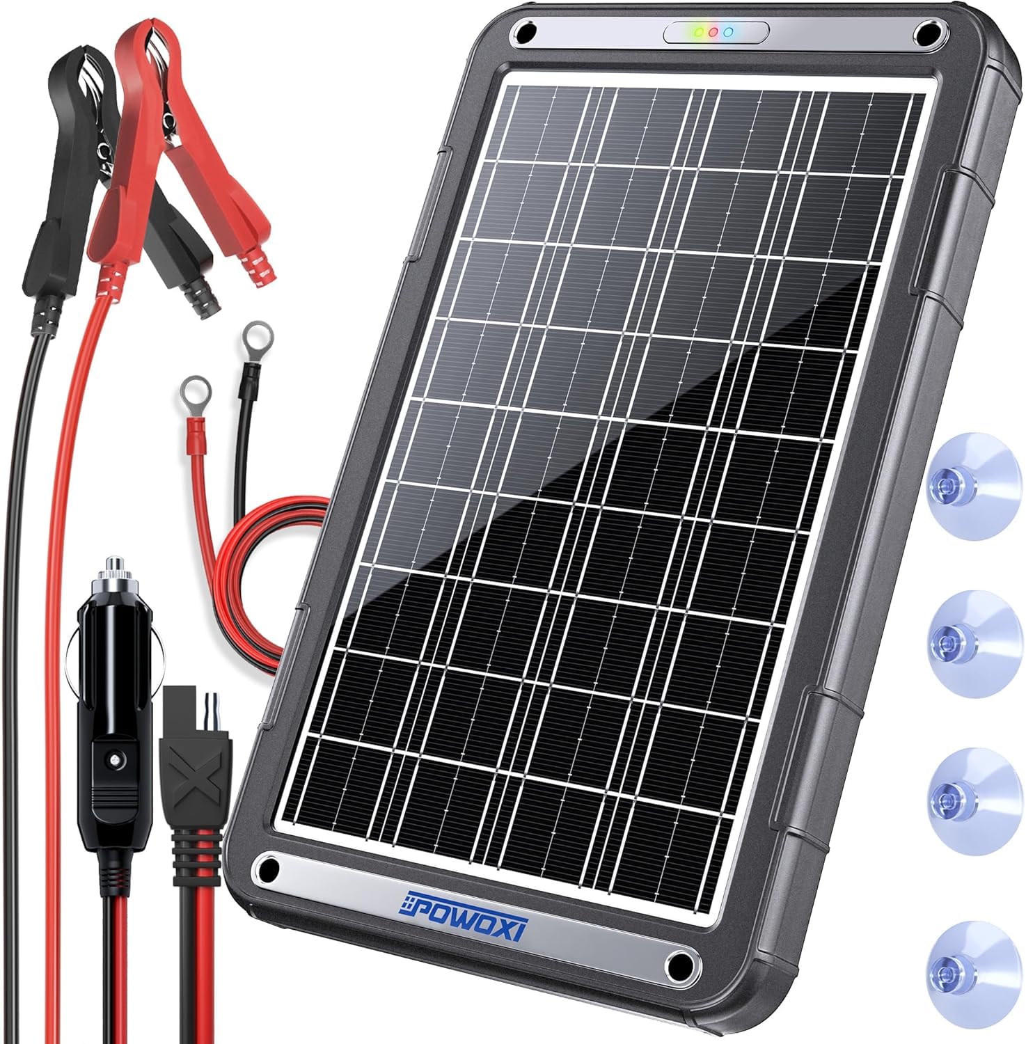 POWOXI 12V Solar Car Battery Charger: 15W Solar Trickle Charger Maintainer with 