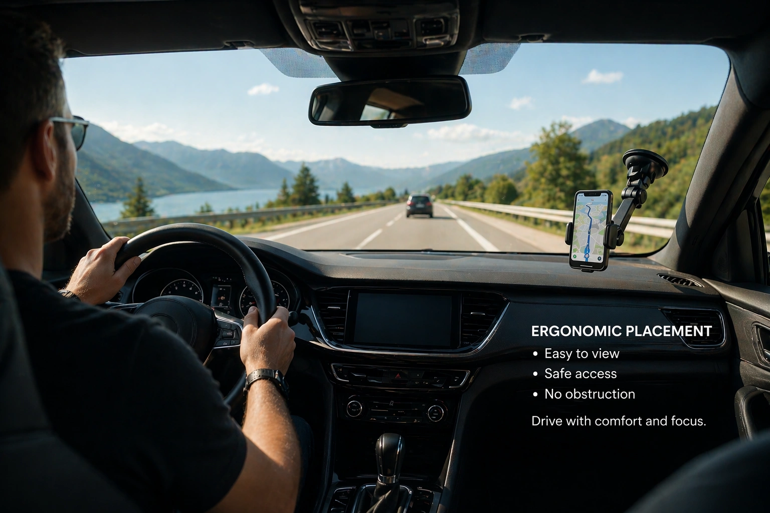 ergonomic phone holder placement in car