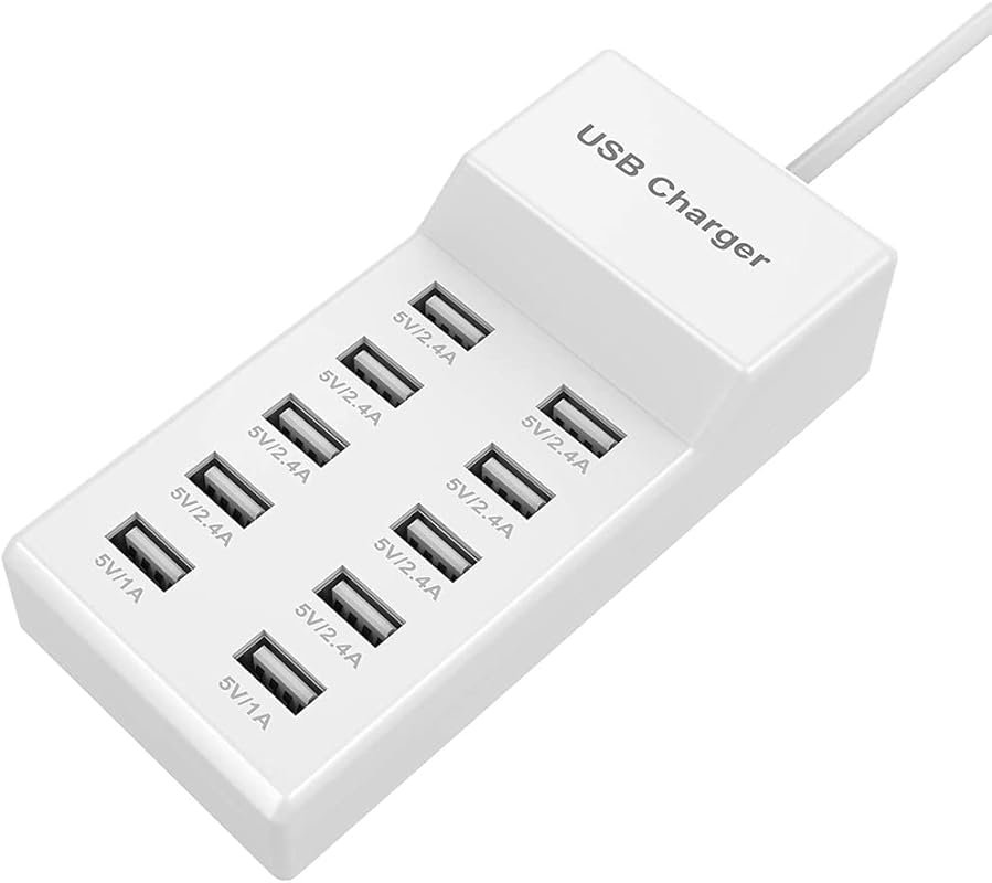 10-Port USB Wall Charger Station with Rapid Auto Detect Charging, Safe