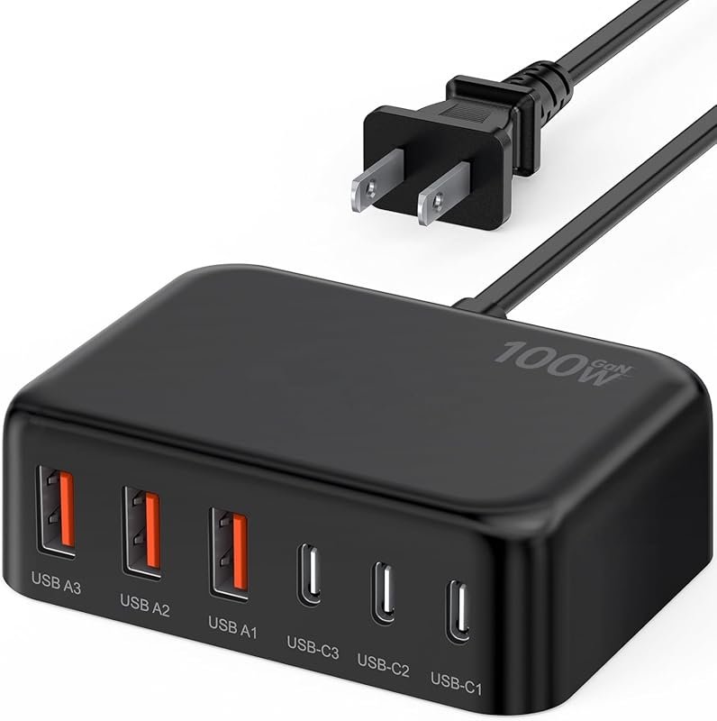2026 Updated 100W GaN USB C Fast Charger with 6 Ports, Power Strip Ada
