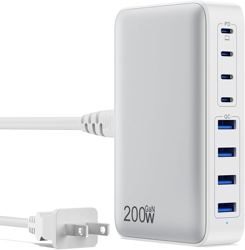 200W Upgraded GaN III USB C Charger Block with 8 Ports, PD 65W Laptop 