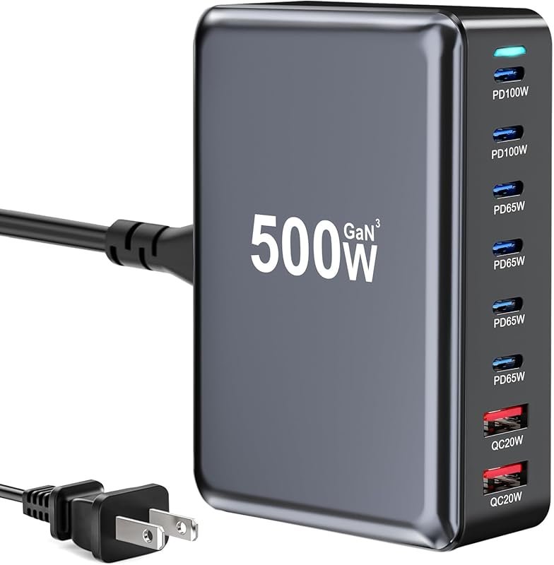 500W GaN III USB C Fast Charger Block with Multi-Port PD PPS 100W for 
