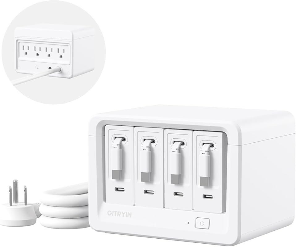 Gitryin 12-in-1 Desktop Charging Station with 4 Retractable Chargers, 