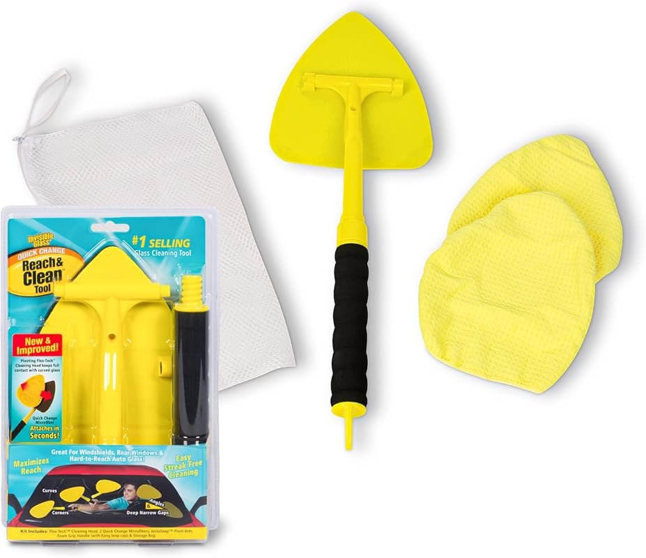 Invisible Glass Reach & Clean Windshield Cleaning Tool, 2 Microfiber Pads, Storage Bag