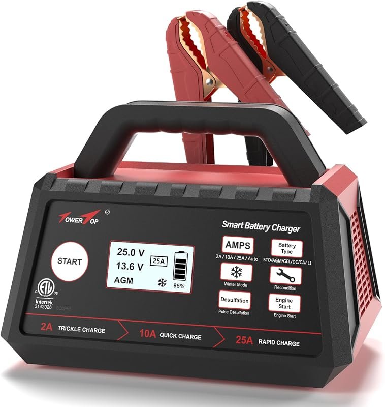 TowerTop 2/10/25A Smart Car Battery Charger with engine start and repair
