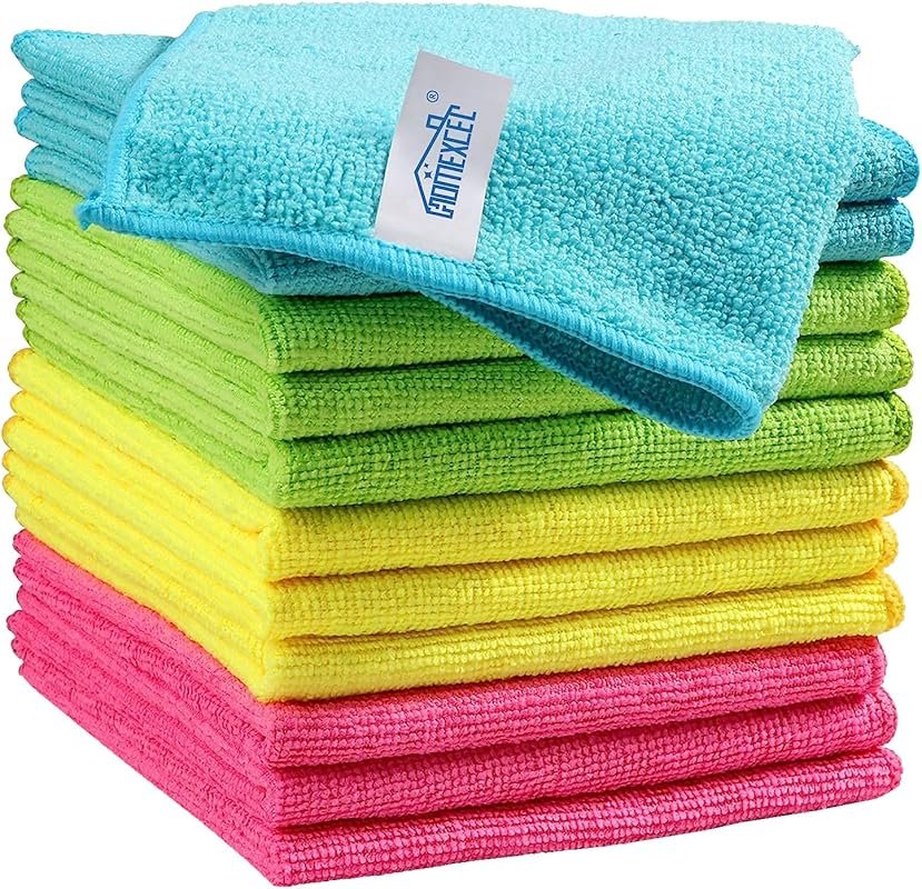 HOMEXCEL 12-Pack 210GSM Microfiber Cleaning Cloths, Ultra-Soft Reusable Towels in Assorted Colors