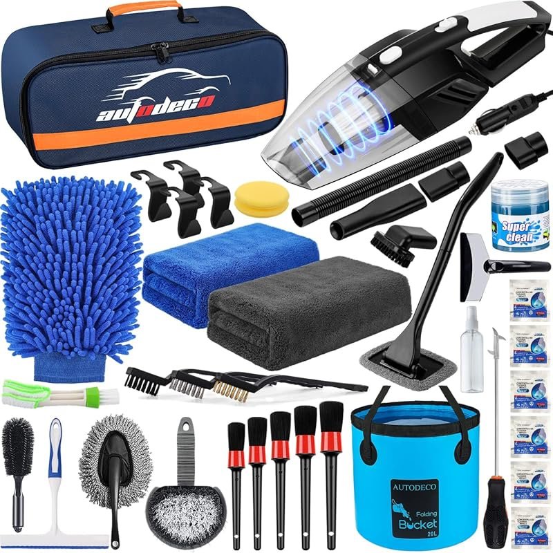 41-Piece Car Cleaning and Detailing Kit with Handheld Vacuum, Bucket, and Brushes