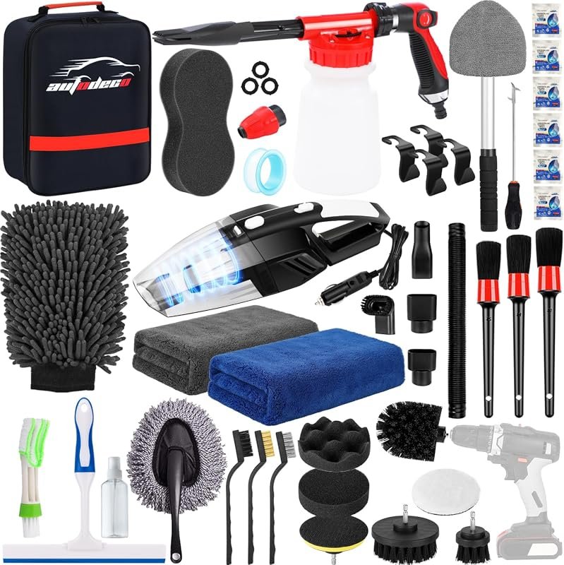 40-Piece Car Wash Detailing Kit with Foam Gun, Vacuum, Brushes, Mitts, Towels