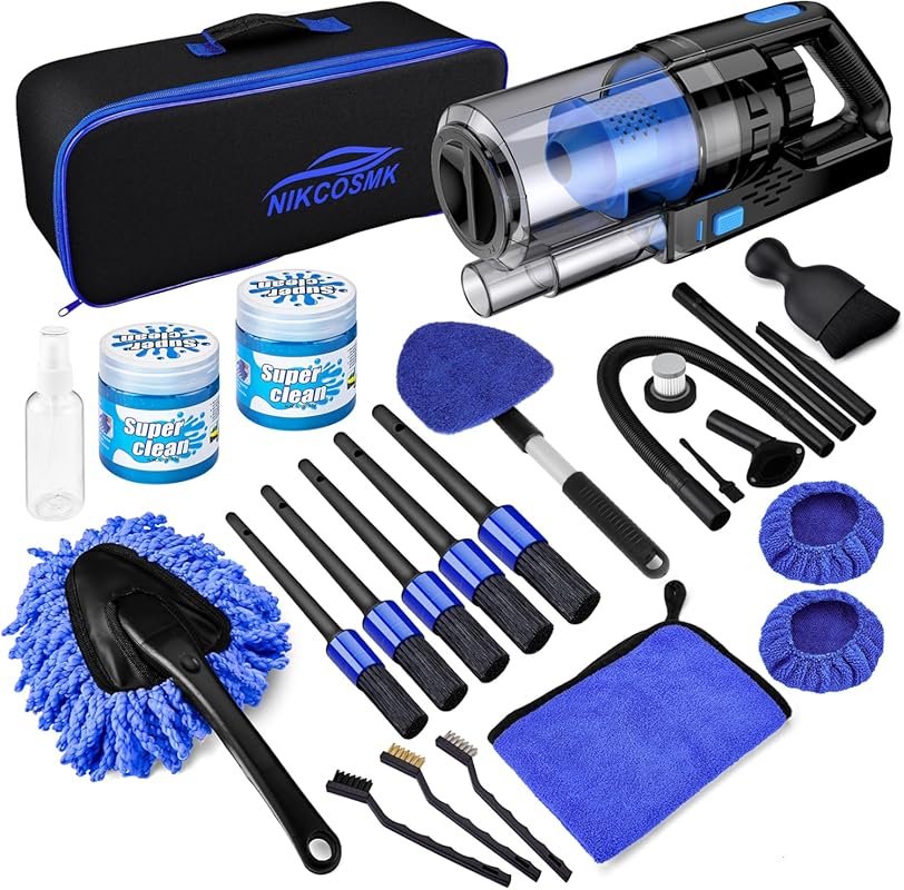 17-Piece Car Interior Detailing Kit with handheld vacuum and brushes