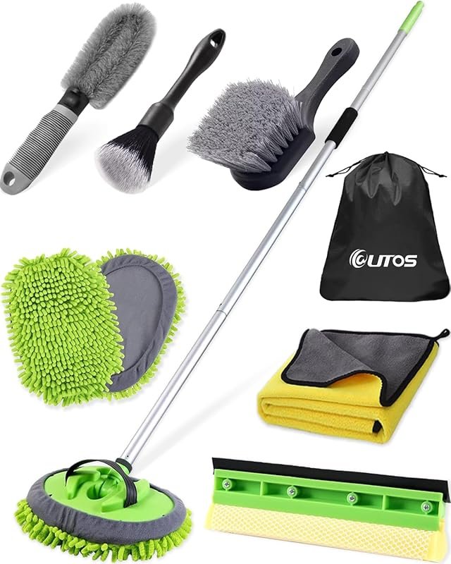 8-Piece Car Wash Kit with 62-Inch Long-Handle Brush