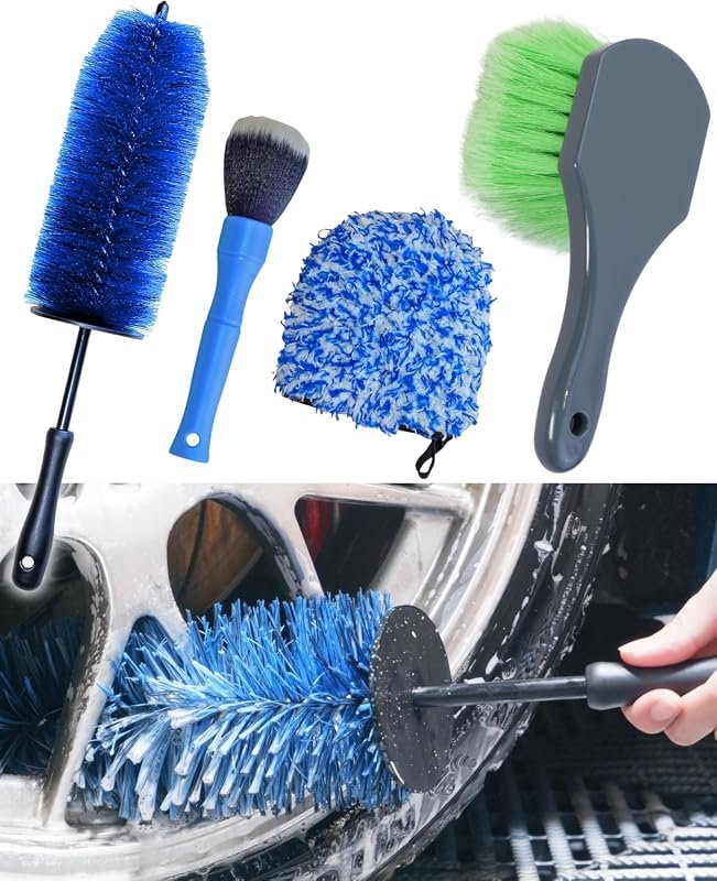 oesee Car Wheel Cleaning Kit with barrel brush and wheelie mitt