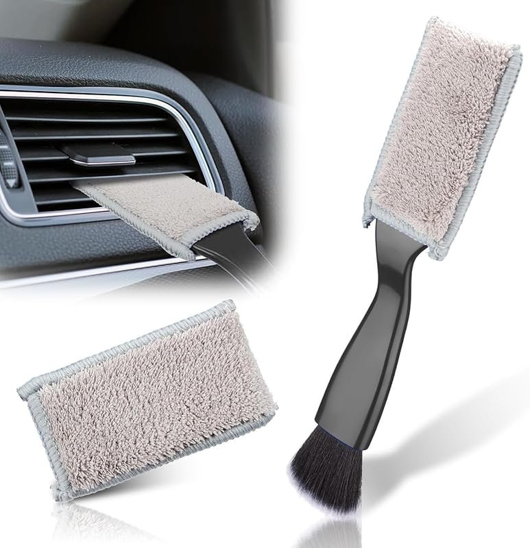 2-in-1 Double Head Car Detailing Brush with Dual Cleaning Cloths for Dust Removal