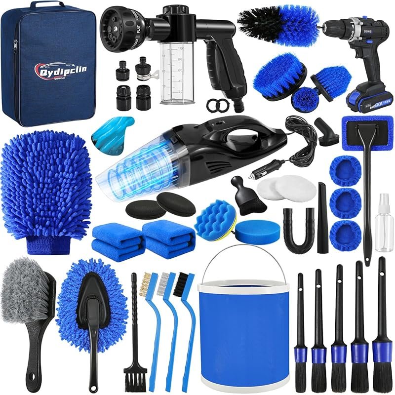 Qydipclin 45-Piece Car Detailing Kit with Brushes for Interior, Exterior, Wheels