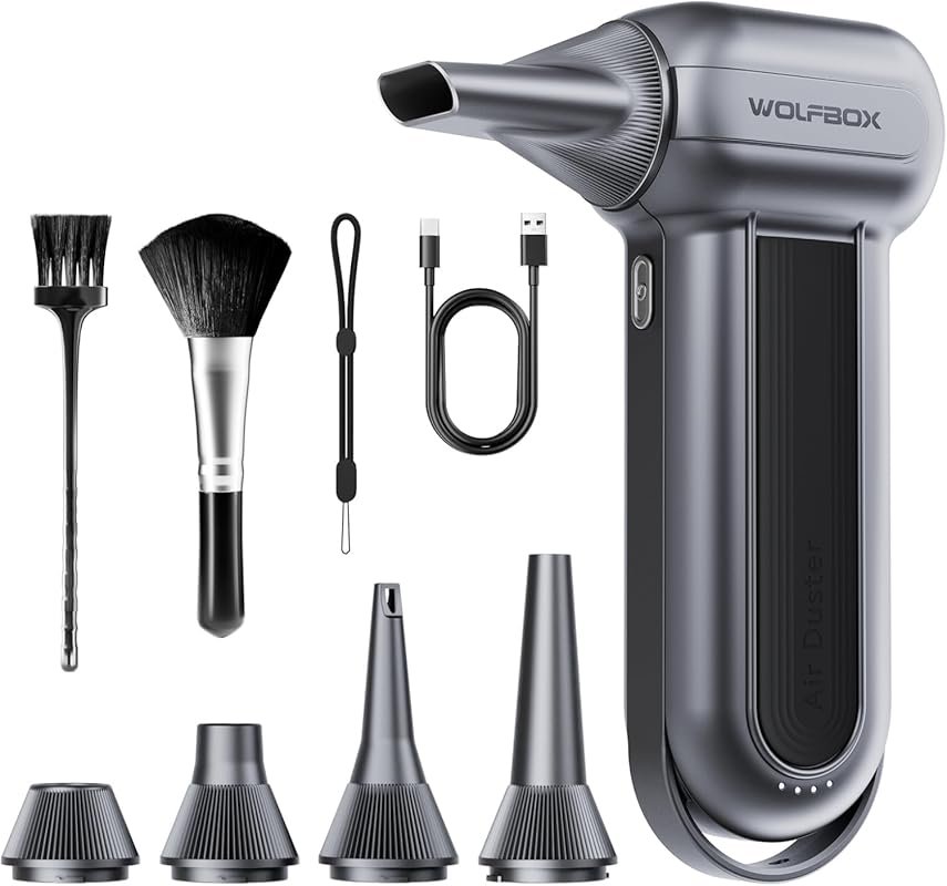 WOLFBOX MF100 Cordless Air Duster, 150,000RPM Turbo Fan with 3-Speed Control