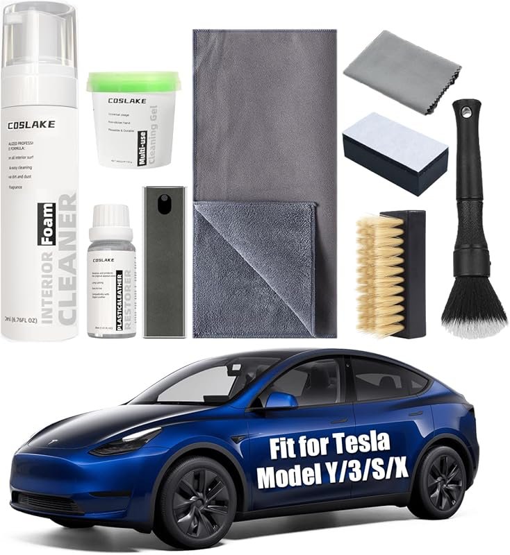 9-Piece Tesla Interior Cleaner Kit with foam cleaner and detailing supplies