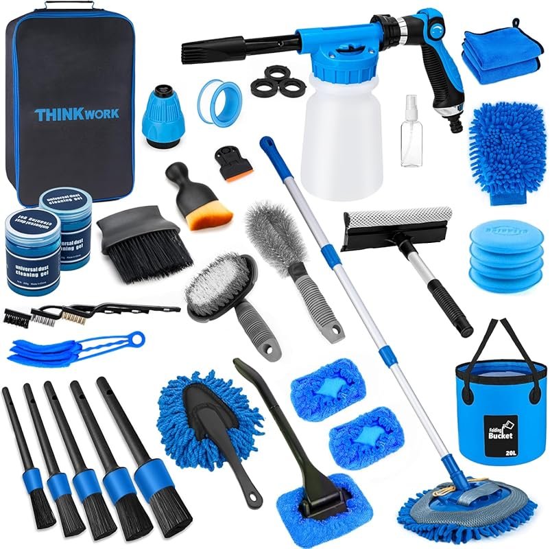 THINKWORK Car Wash Kit with Foam Gun and Folding Bucket