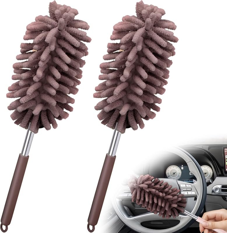 2-Pack Microfiber Car Duster with Extension Pole and Bendable Head