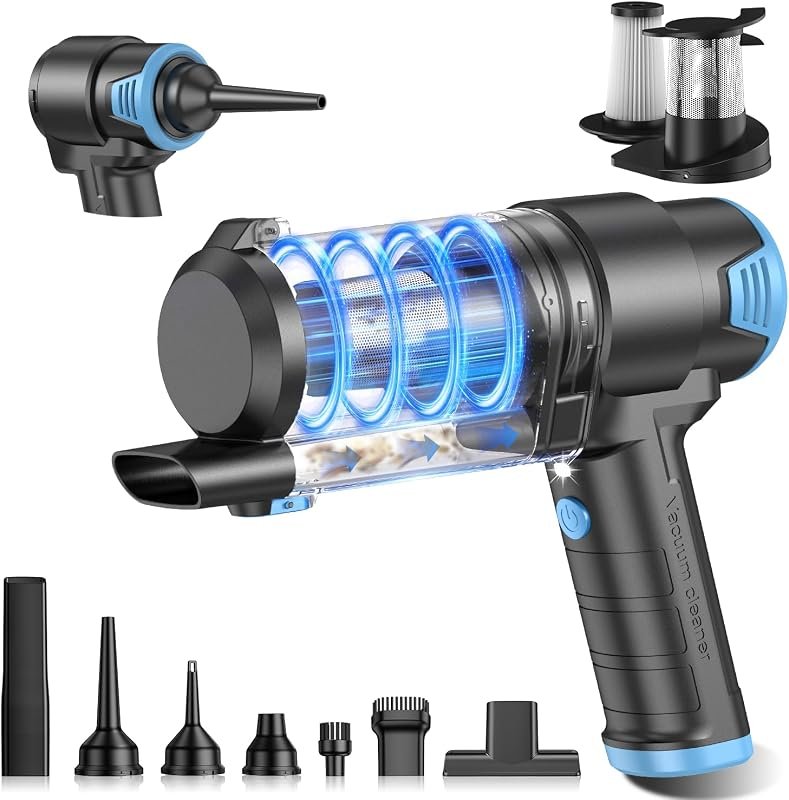 KMM Handheld Car Vacuum Cleaner with 16000Pa Suction, Air Duster, LED Light, Multi-Nozzles