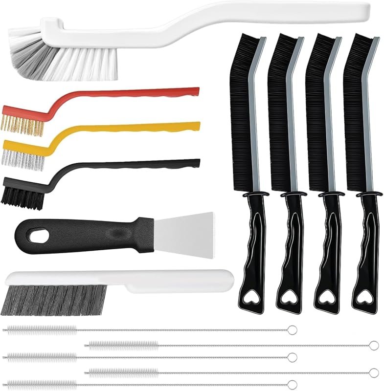 15-piece crevice cleaning brush set for grout, bathroom, kitchen, windows, and corners