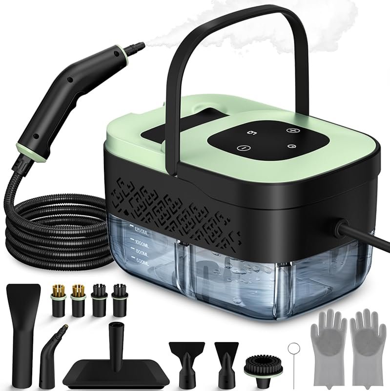 Portable steam cleaner with 16 accessories for car detailing