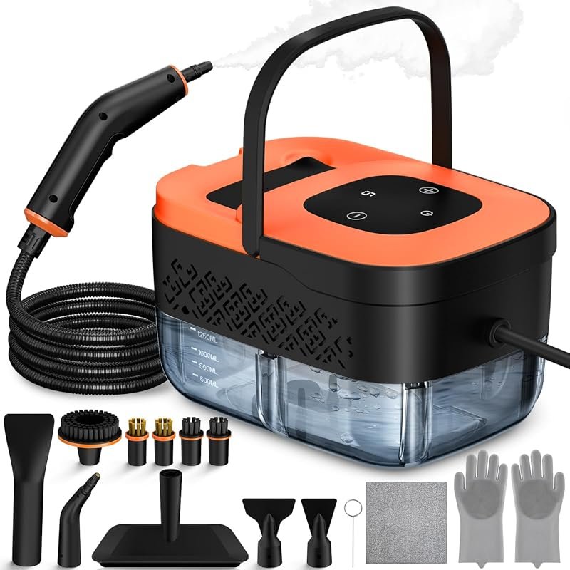 Portable steam cleaner with 16 accessories for auto detailing