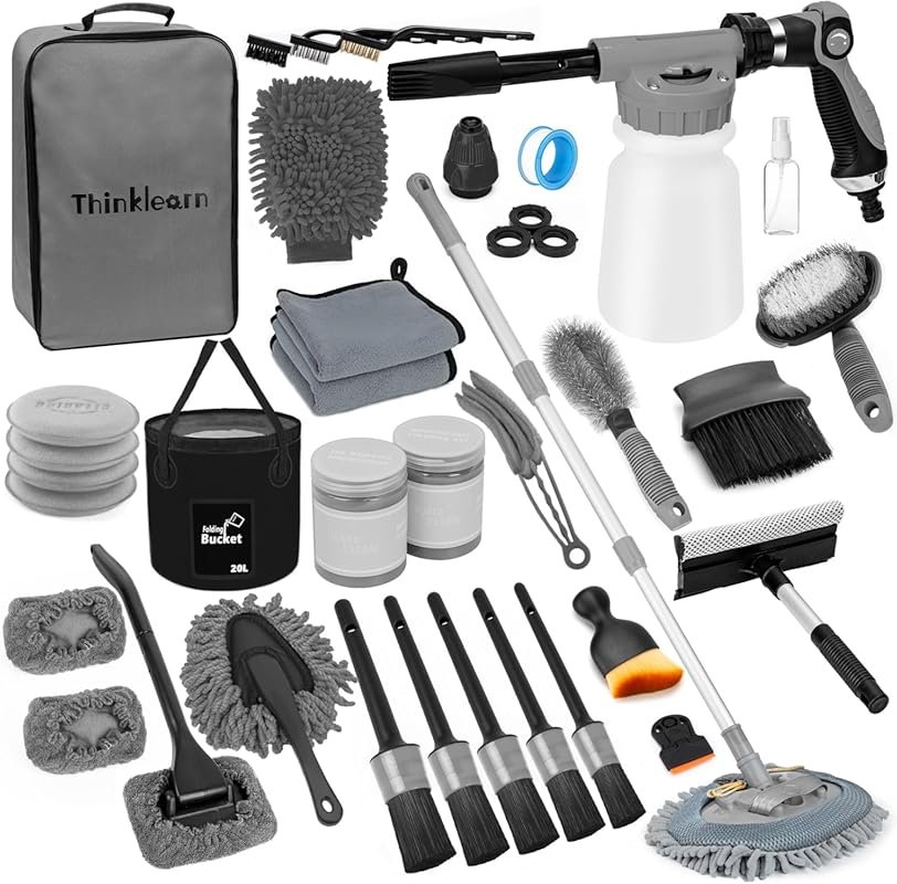 ThinkLearn car wash detailing kit with foam gun and folding bucket
