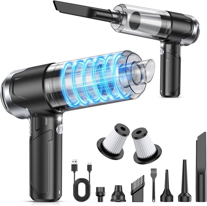 KMM Handheld Car Vacuum Cleaner with 10000Pa Suction, Air Duster, LED Light, Multi-Nozzles