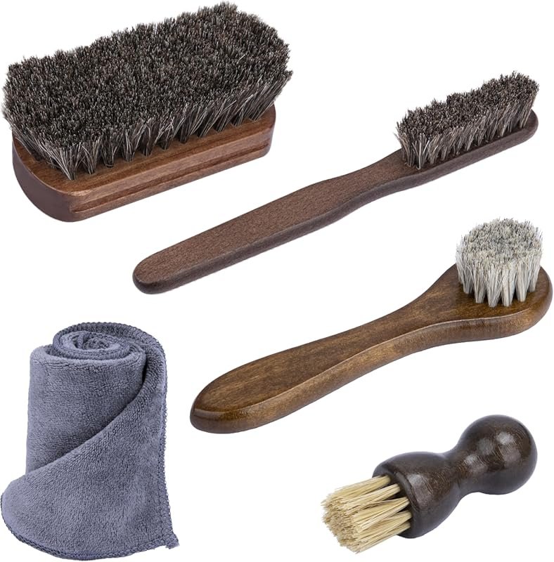 5-Piece Horse Hair Leather Detailing Brush Set with microfiber cloth