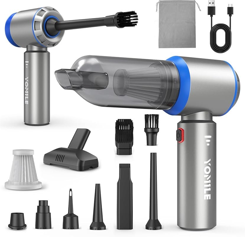 Yomile 2-in-1 Cordless Car Vacuum and Air Duster, 27,000Pa Brushless Handheld Cleaner