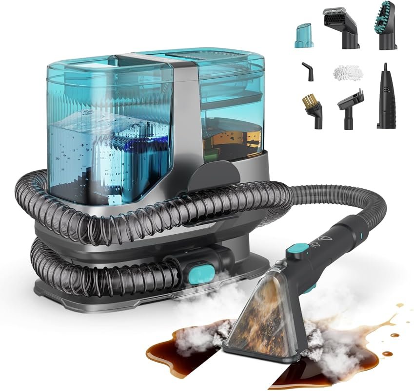 Portable steam carpet cleaner with 203°F steam and 18,000Pa suction
