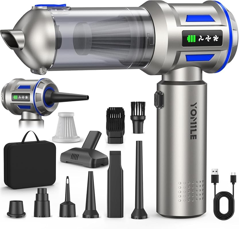 Yomile 2-in-1 Cordless Car Vacuum and Air Duster, 27,000Pa Brushless Handheld Cleaner