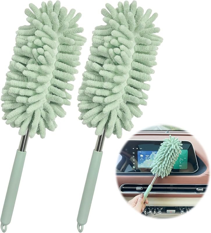 2-Pack Car Interior Duster with Extension Pole and Bendable Chenille Head