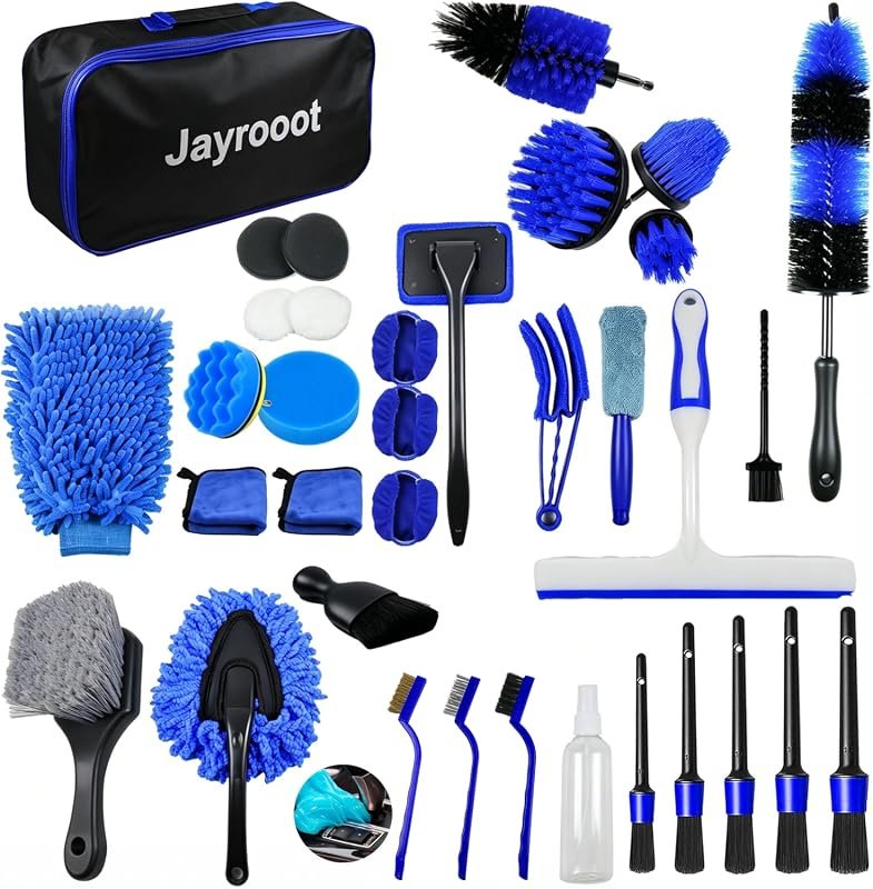 37-Piece Car Detailing Brush Kit for Interior, Exterior, and Wheel Cleaning