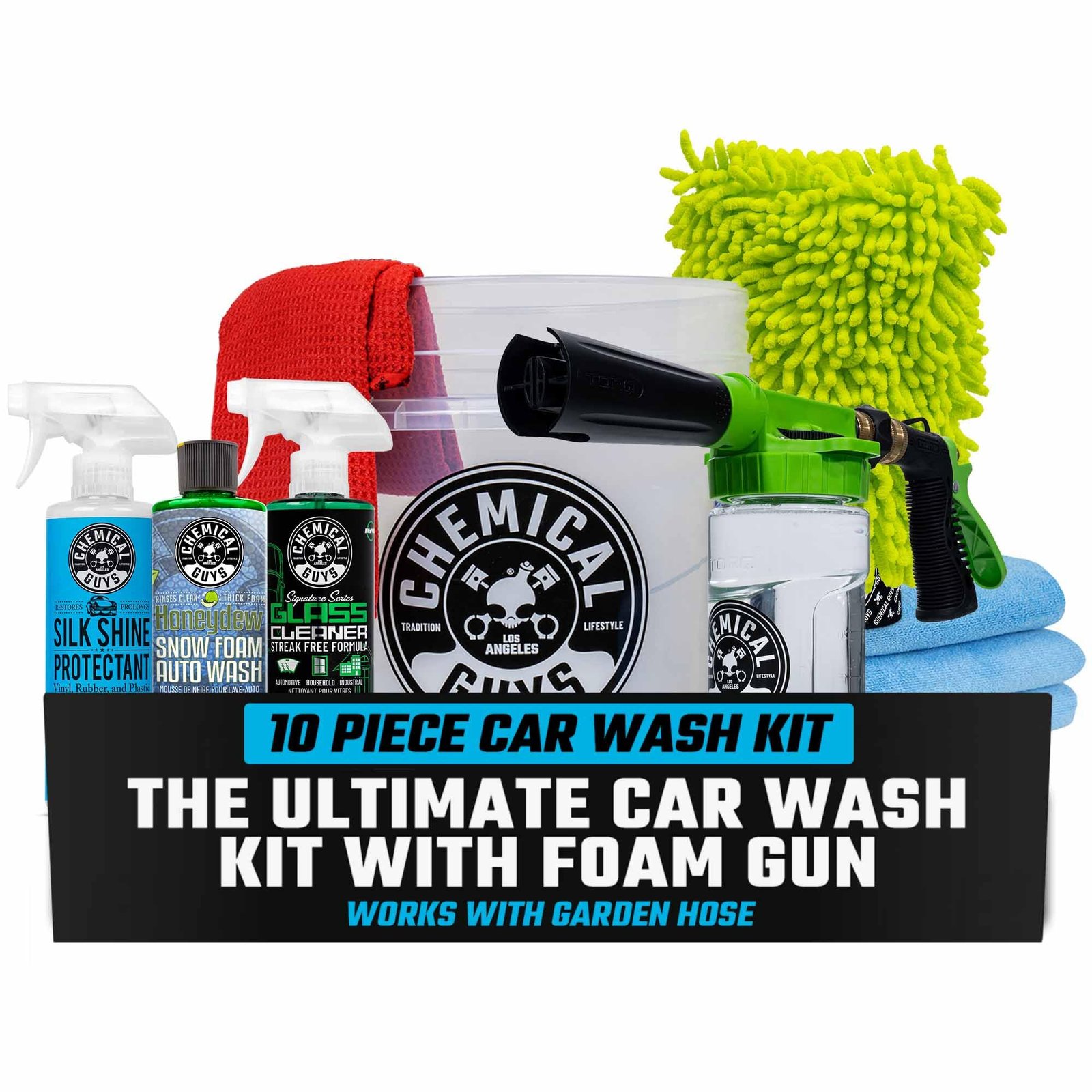 Chemical Guys, 10-Piece Car Wash Kit with Foam Gun | Foam gun, bucket and three 