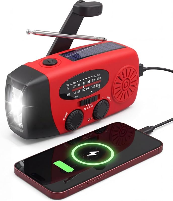 2000mAh NOAA hand crank emergency radio with flashlight