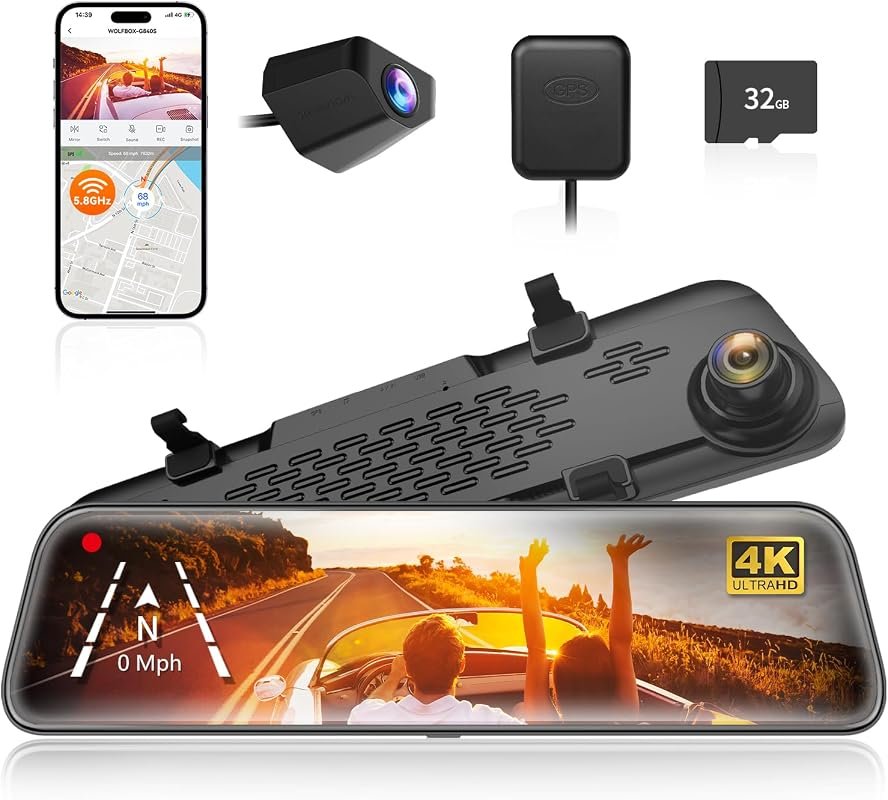WOLFBOX G840S 12-inch 4K mirror dash cam