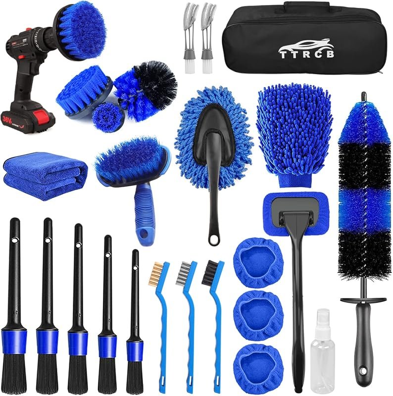 26-piece car detailing brush set with wheel and interior cleaning tools